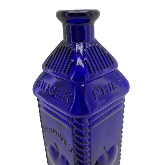 Vintage Perrines Malt Whiskey Bottle Philadelphia Colbalt Blue 3D Apple Ginger - Picture 5 of 15